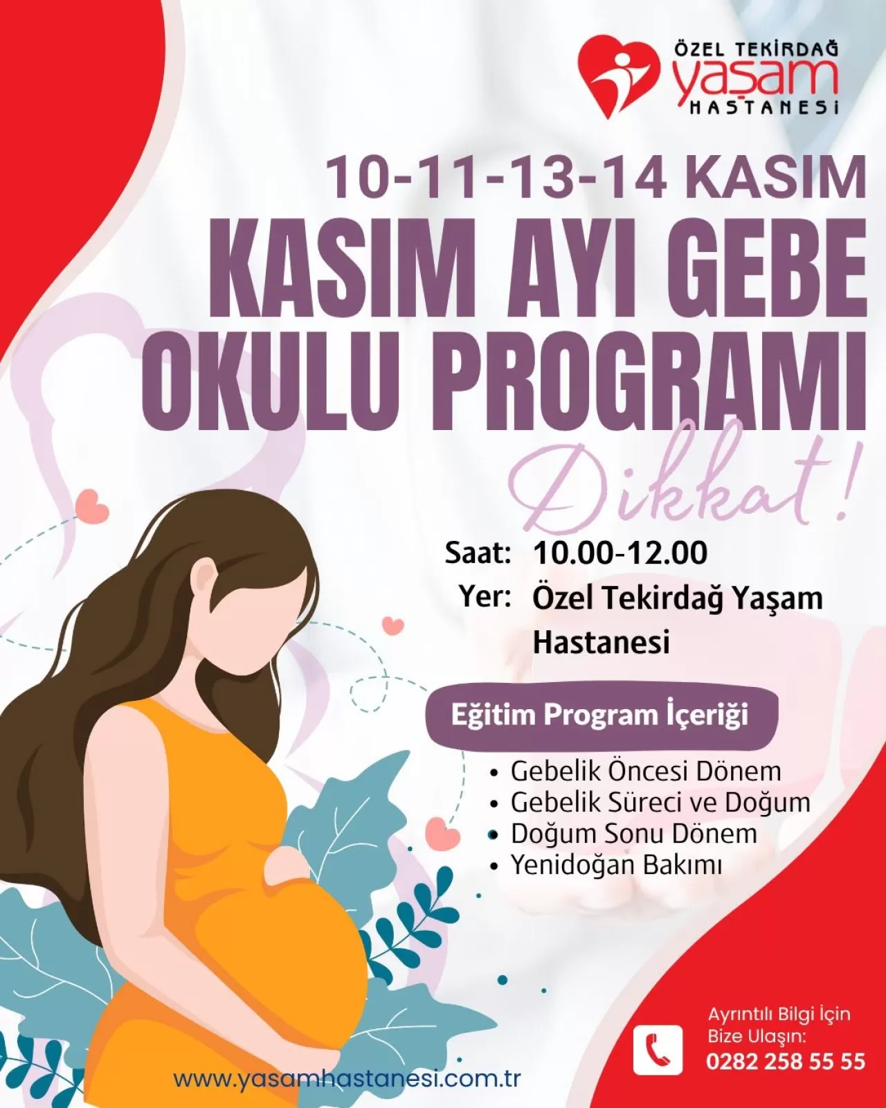 Özel Tekirdağ Yaşam Hastanesi'nde Kasım Ayı Gebe Okulu Başlıyor