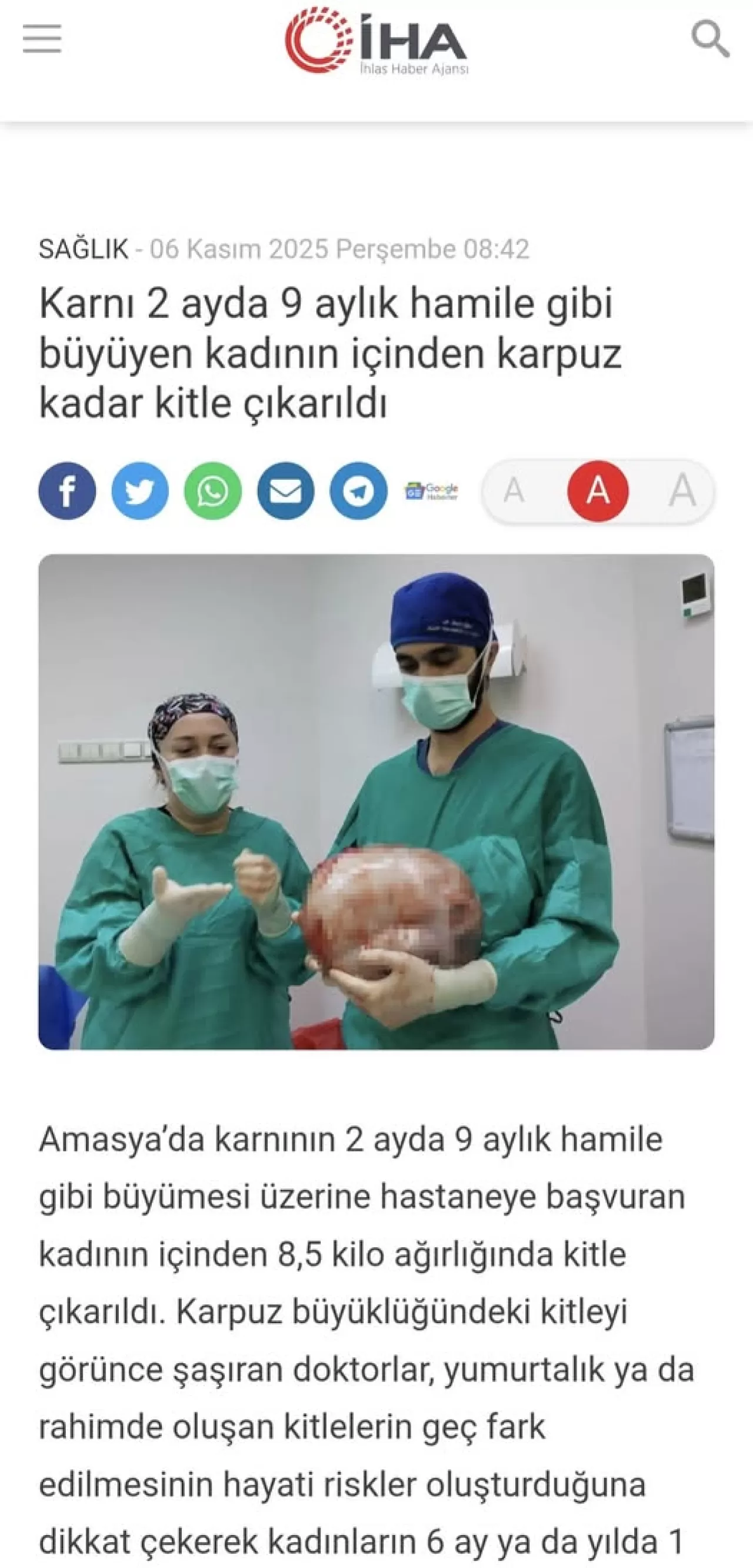 Amasya'da Dev Tümör Başarıyla Çıkarıldı