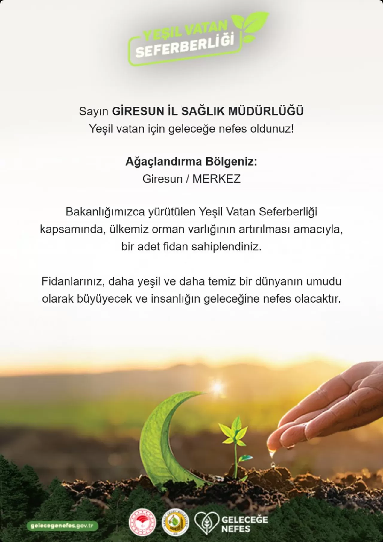 Giresun'da 11 Kasım Milli Ağaçlandırma Günü'nde Fidanlar Toprakla Buluştu