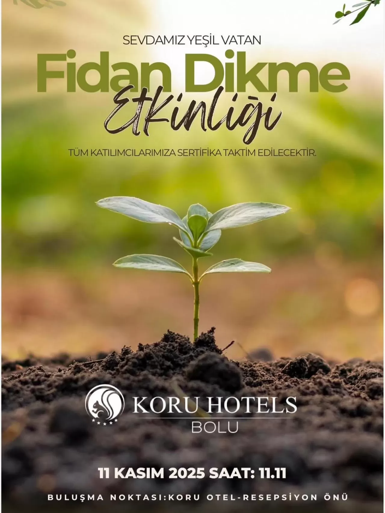 Koru Hotels Bolu, 11 Kasım'da Fidan Dikme Etkinliği Düzenliyor