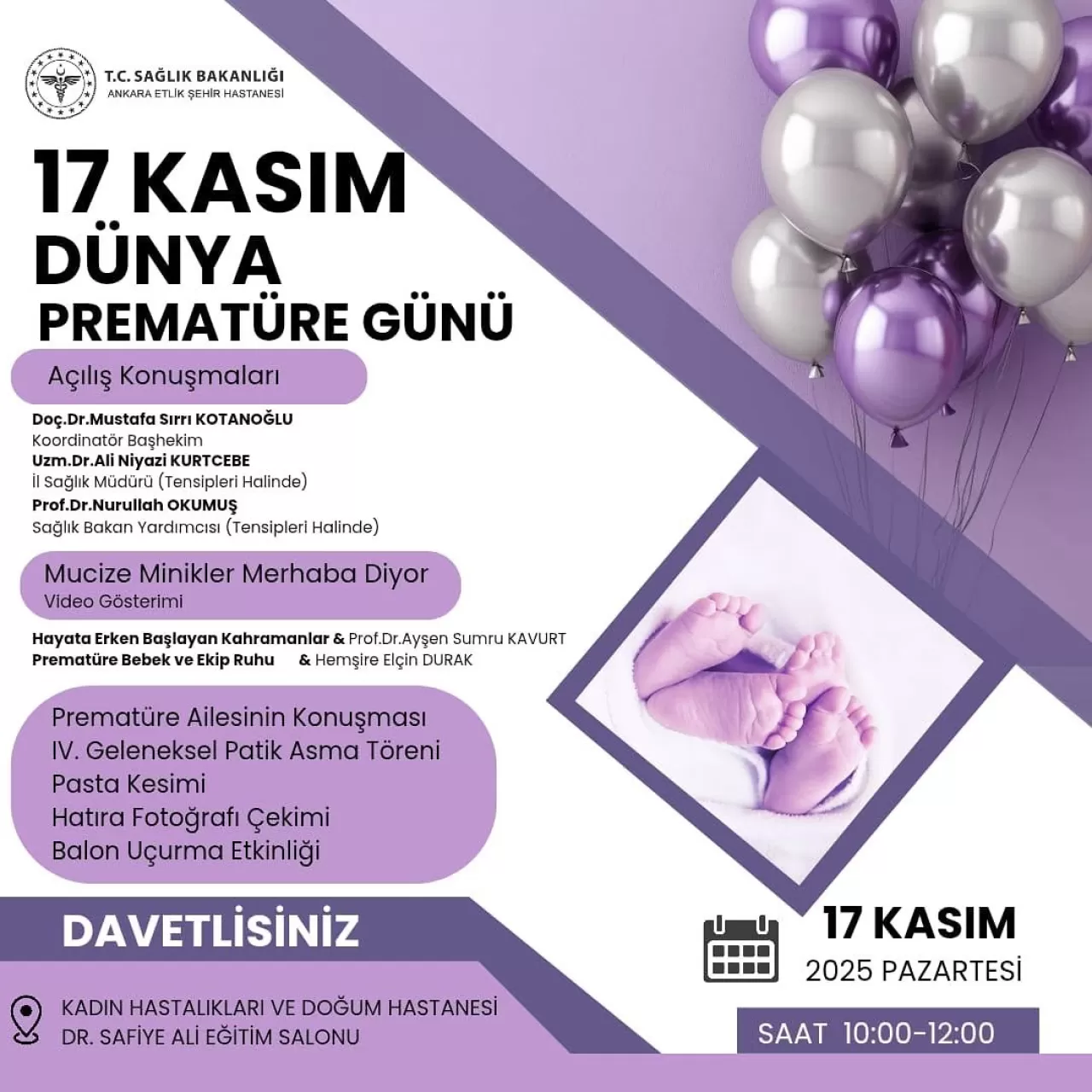 17 Kasım Dünya Prematüre Günü Ankara Etlik Şehir Hastanesi'nde Kutlanacak