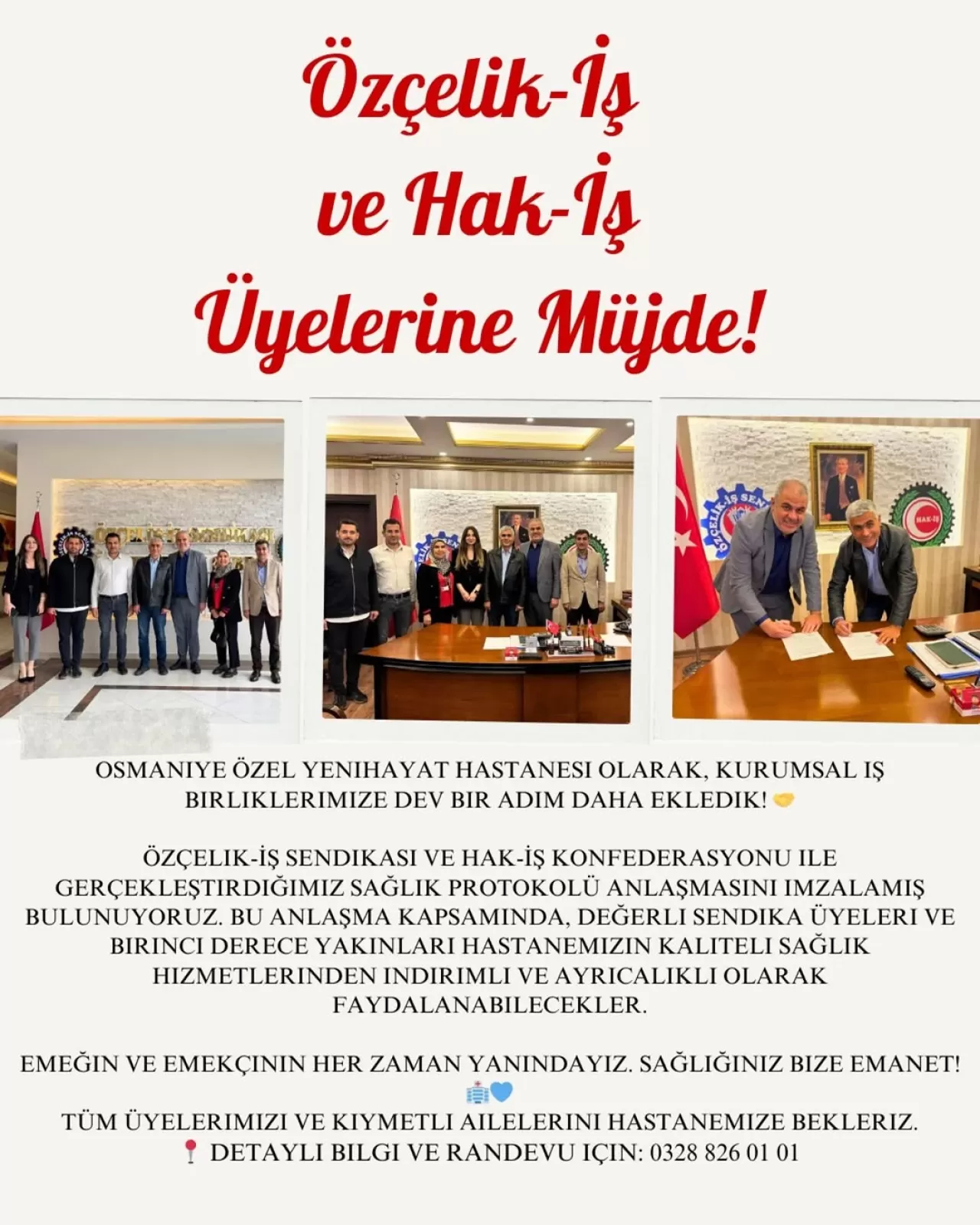 Özçelik İş ve Hak İş Üyeleri Osmaniye'de Sağlık Hizmetlerinde Ayrıcalık Kazandı