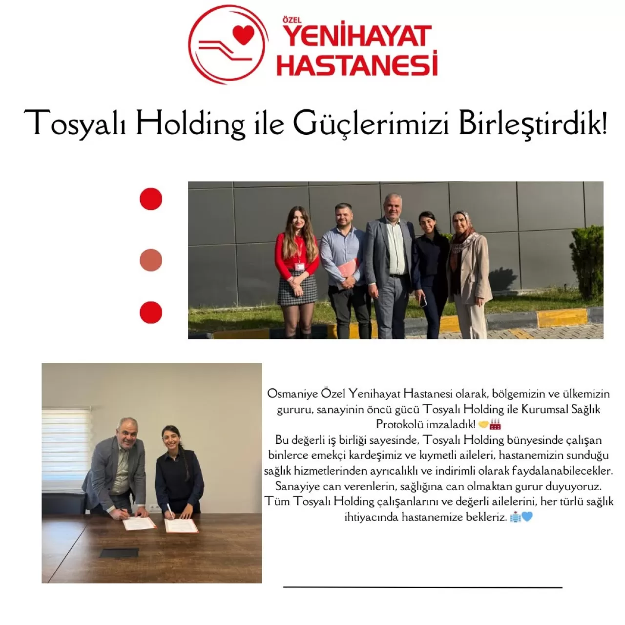 Osmaniye Yenihayat Hastanesi ile Tosyalı Holding Arasında Kurumsal Sağlık Protokolü İmzalandı