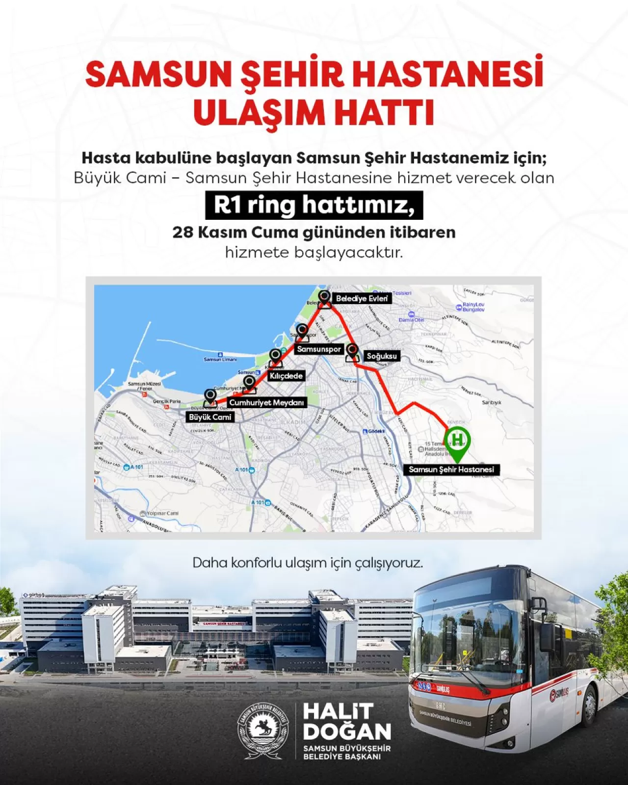 Samsun Şehir Hastanesi'ne Yeni Ulaşım Hattı: R1 Ring Seferleri Başlıyor