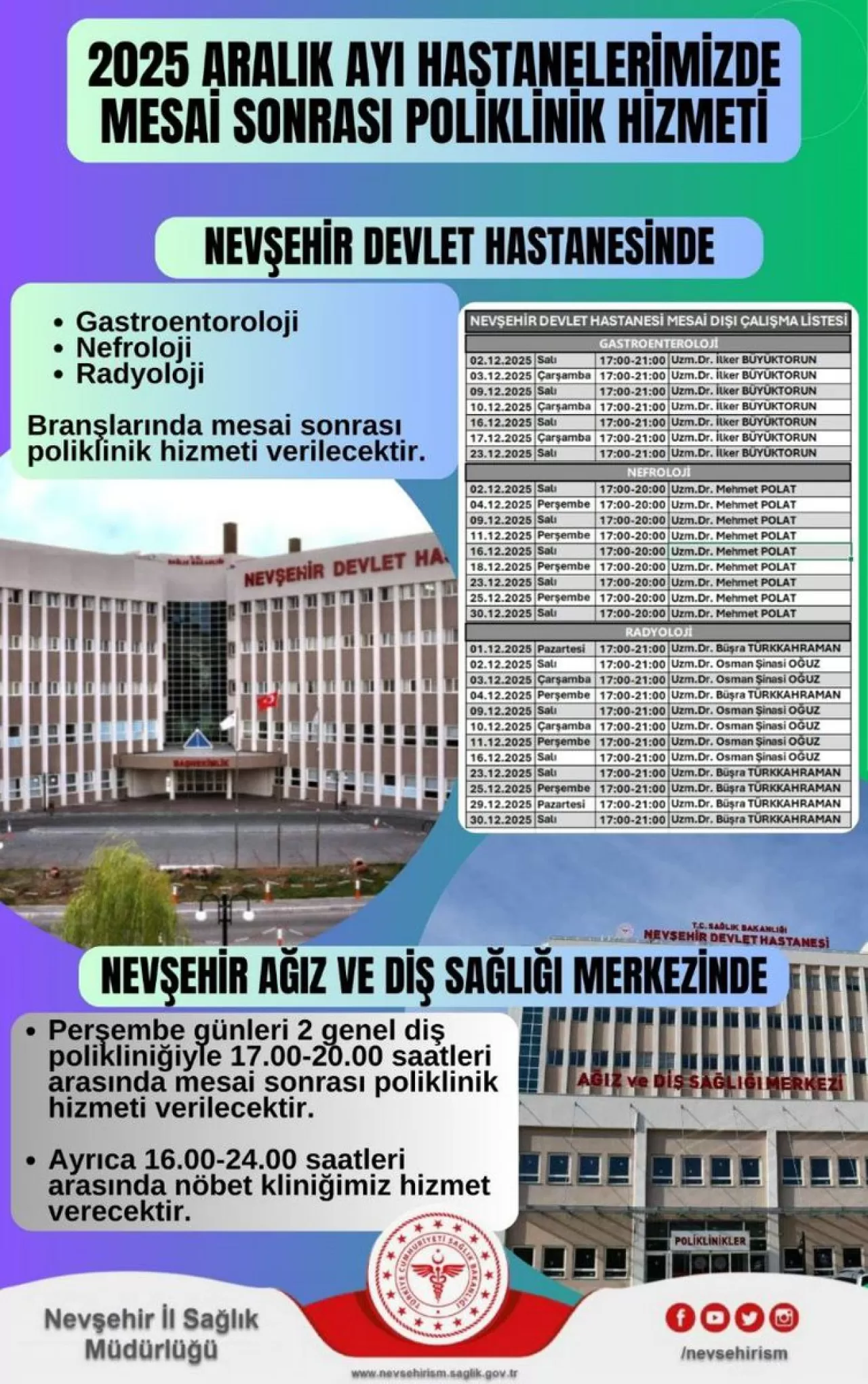 Nevşehir'de Akşam Polikliniği Hizmeti Başlıyor