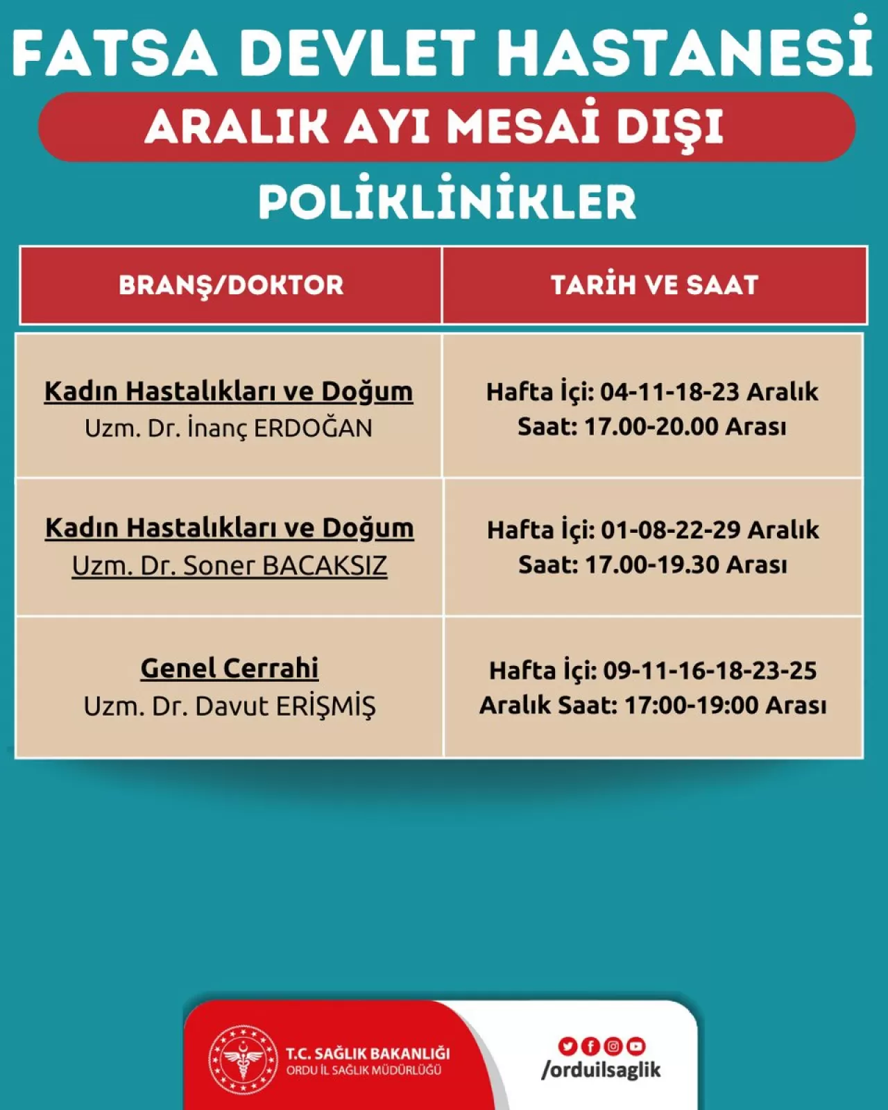 Fatsa Devlet Hastanesi'nde Mesai Saatleri Dışında da Poliklinik Hizmeti