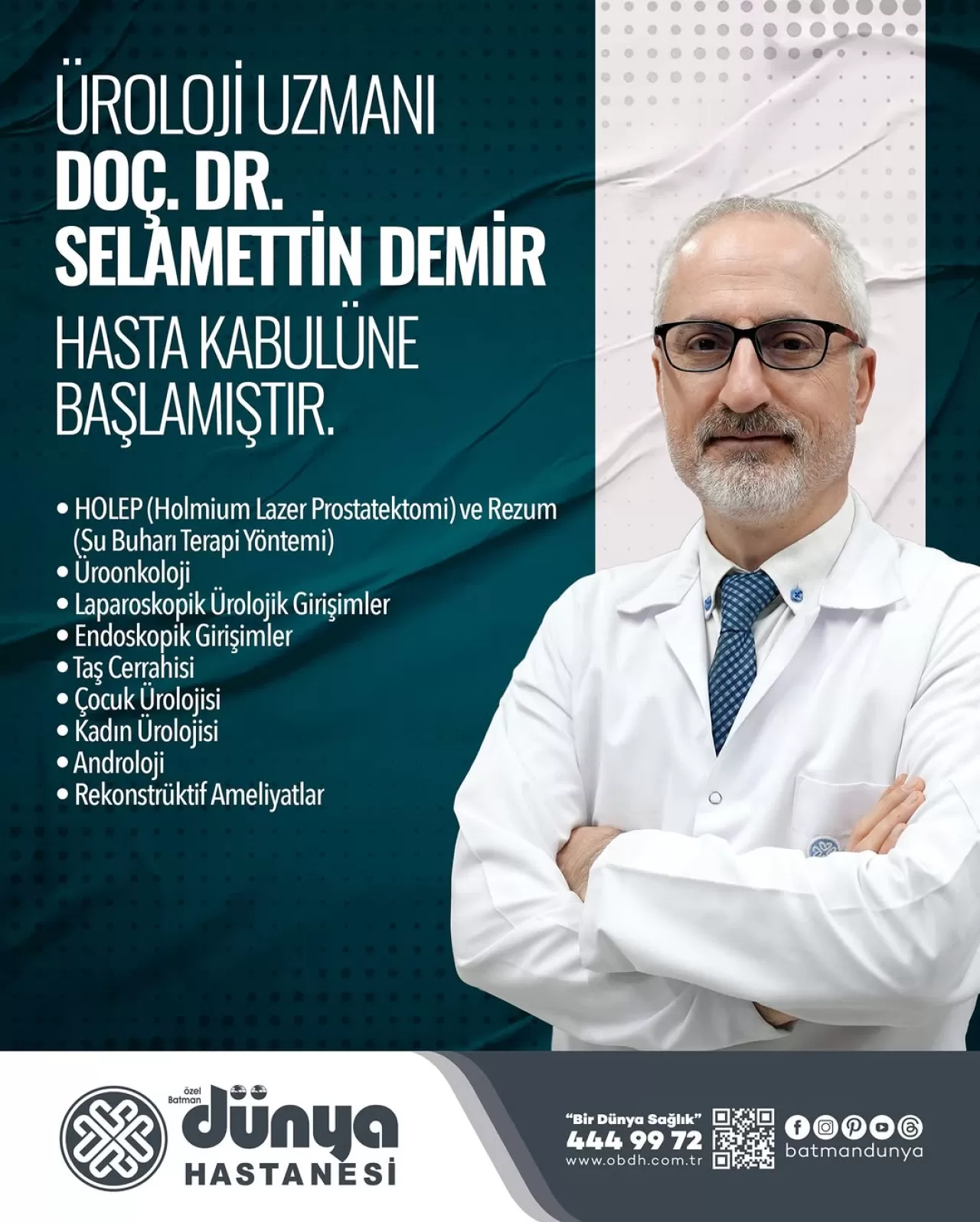 Batman'da Üroloji Hastalarına Müjde: Doç. Dr. Selamettin Demir Hizmete Başladı