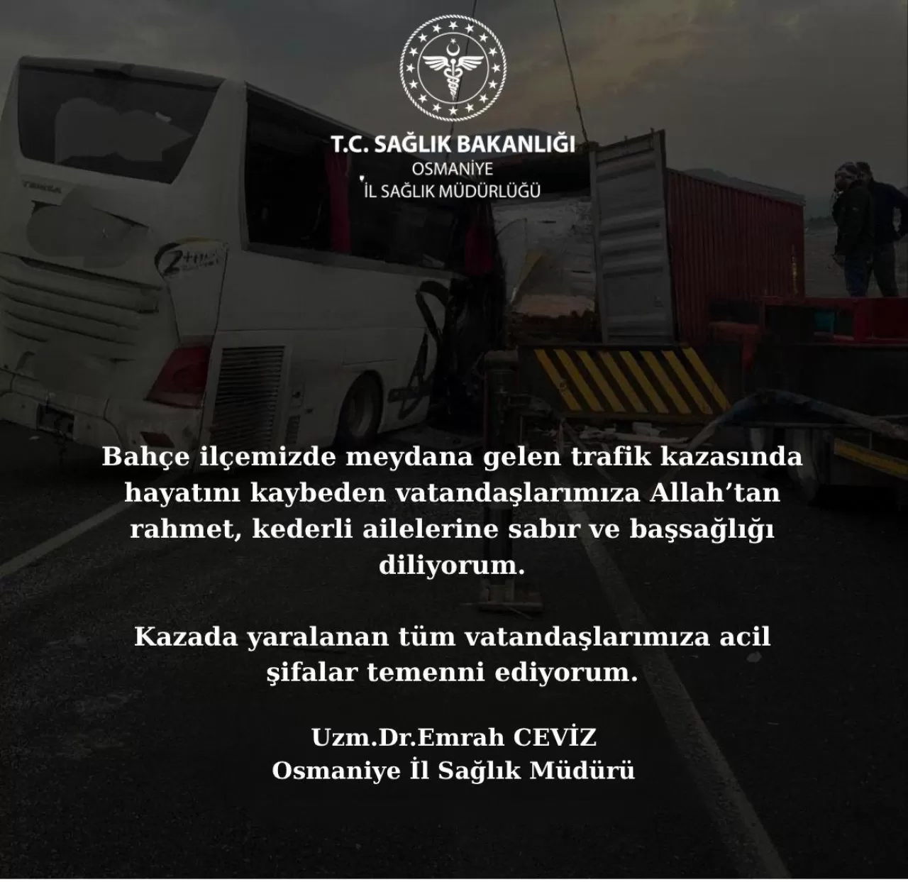 Osmaniye İl Sağlık Müdürlüğü'nden Taziye Mesajı