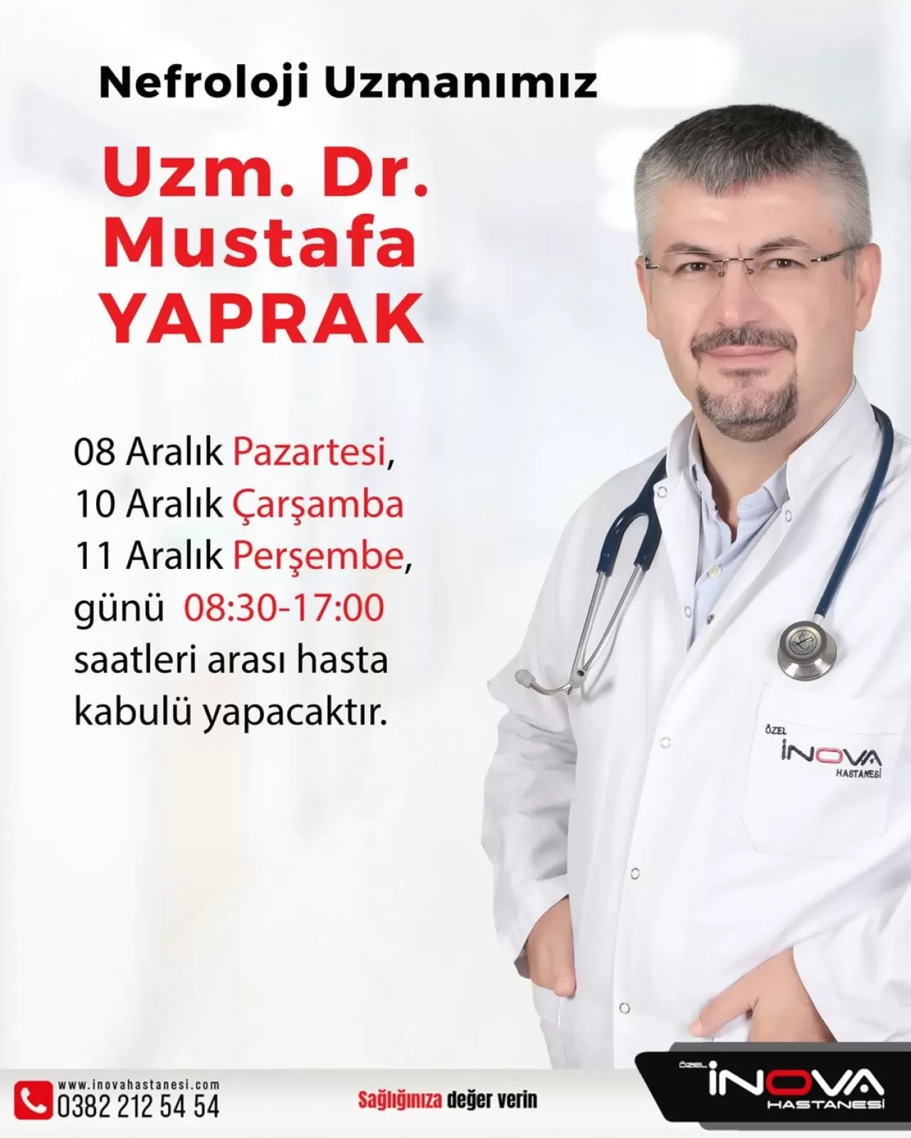 Aksaray İnova Hastanesi'nde Nefroloji Uzmanı Dr. Mustafa Yaprak Hasta Kabulüne Başlıyor