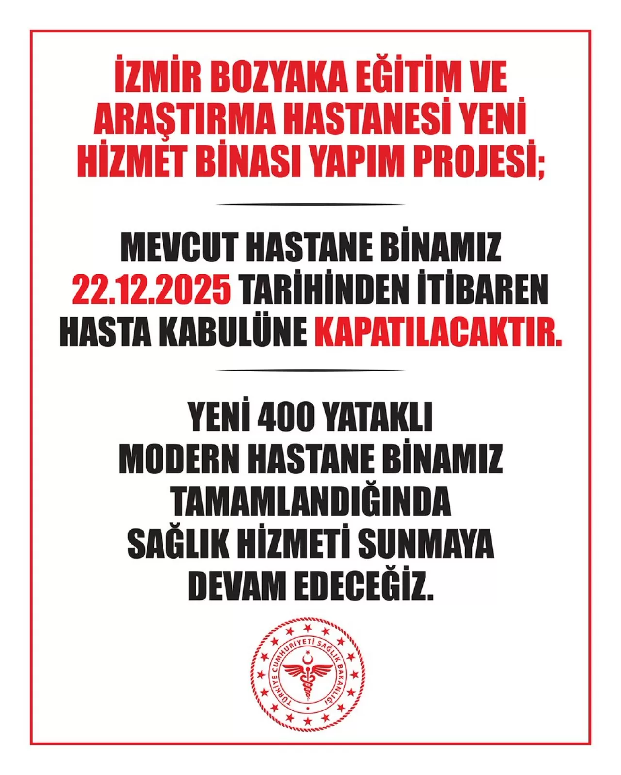 İzmir Bozyaka Eğitim ve Araştırma Hastanesi Yeni Binasına Taşınıyor