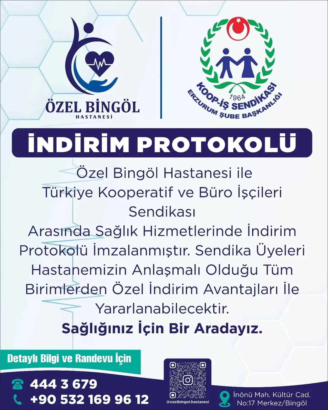 Özel Bingöl Hastanesi ile KOOP İŞ Sendikası Arasında İndirim Protokolü İmzalandı
