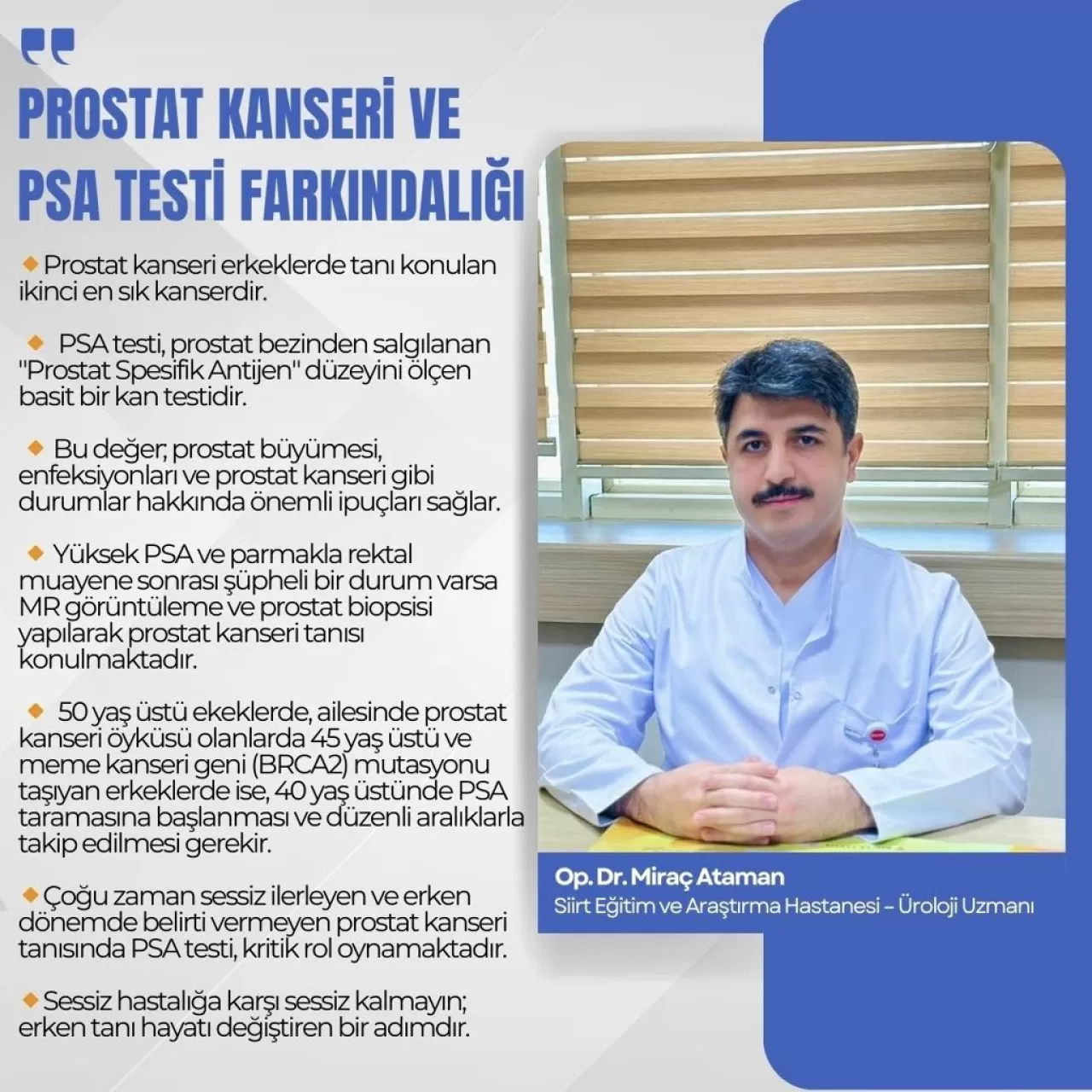 Prostat Kanseri ve PSA Testinin Önemi: 45 Yaş Üstü Erkeklere Kritik Uyarı