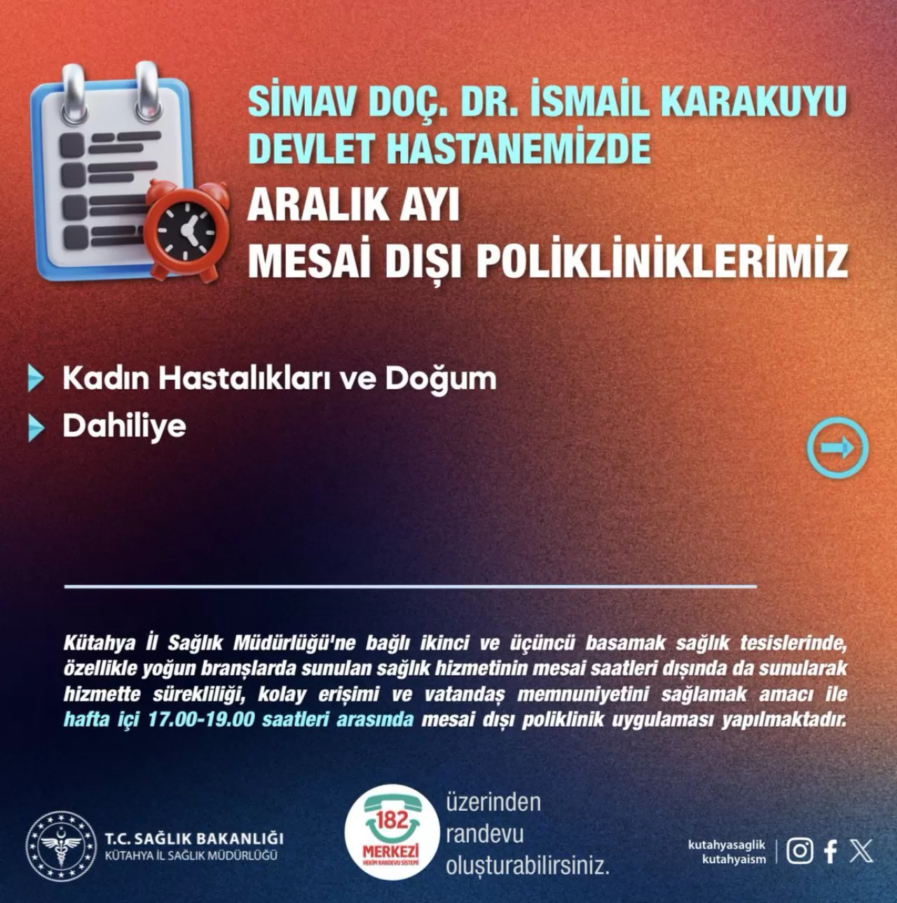 Kütahya'da Mesai Saatleri Dışında Poliklinik Hizmeti