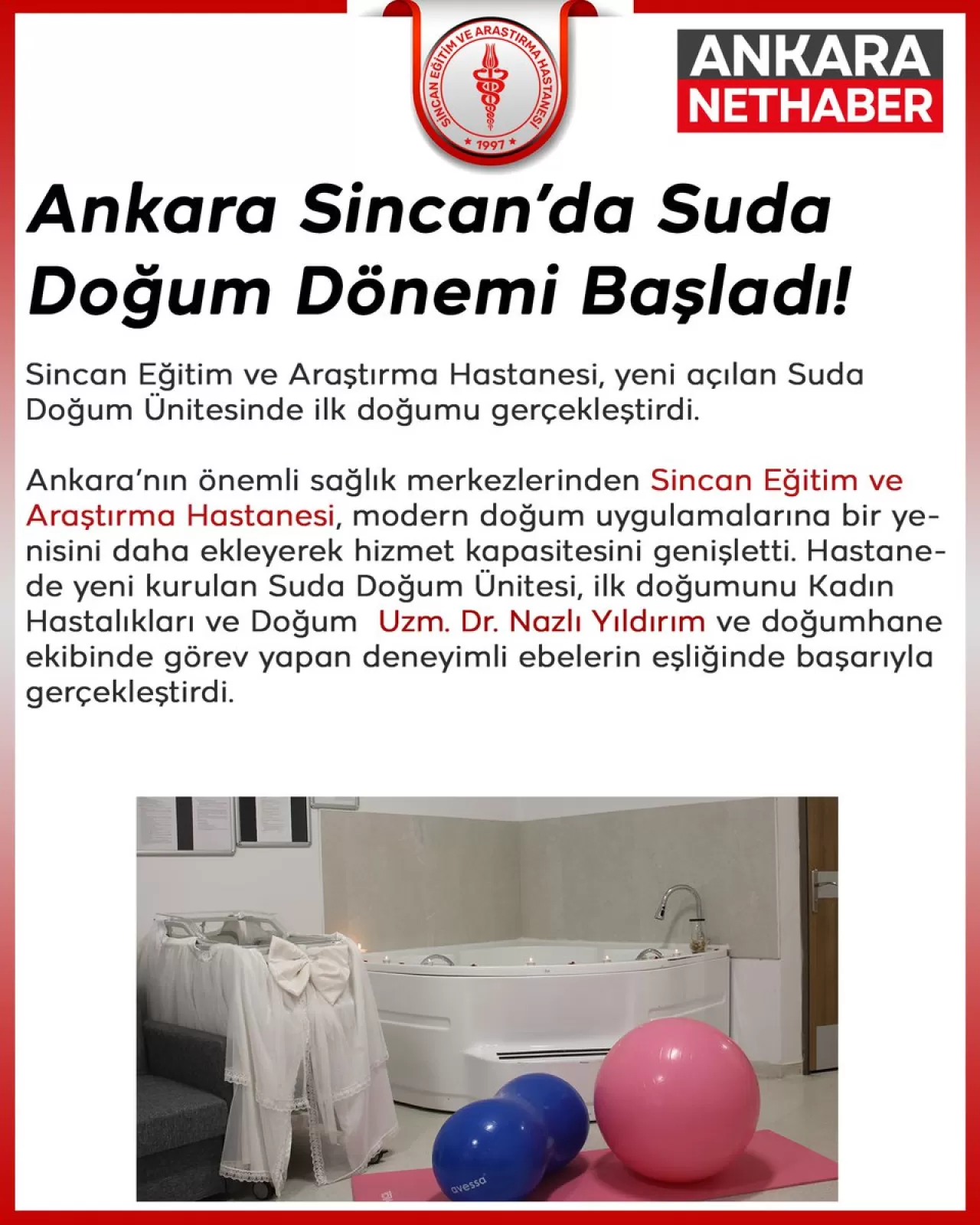 Sincan Eğitim ve Araştırma Hastanesi'nde İlk Suda Doğum Gerçekleşti