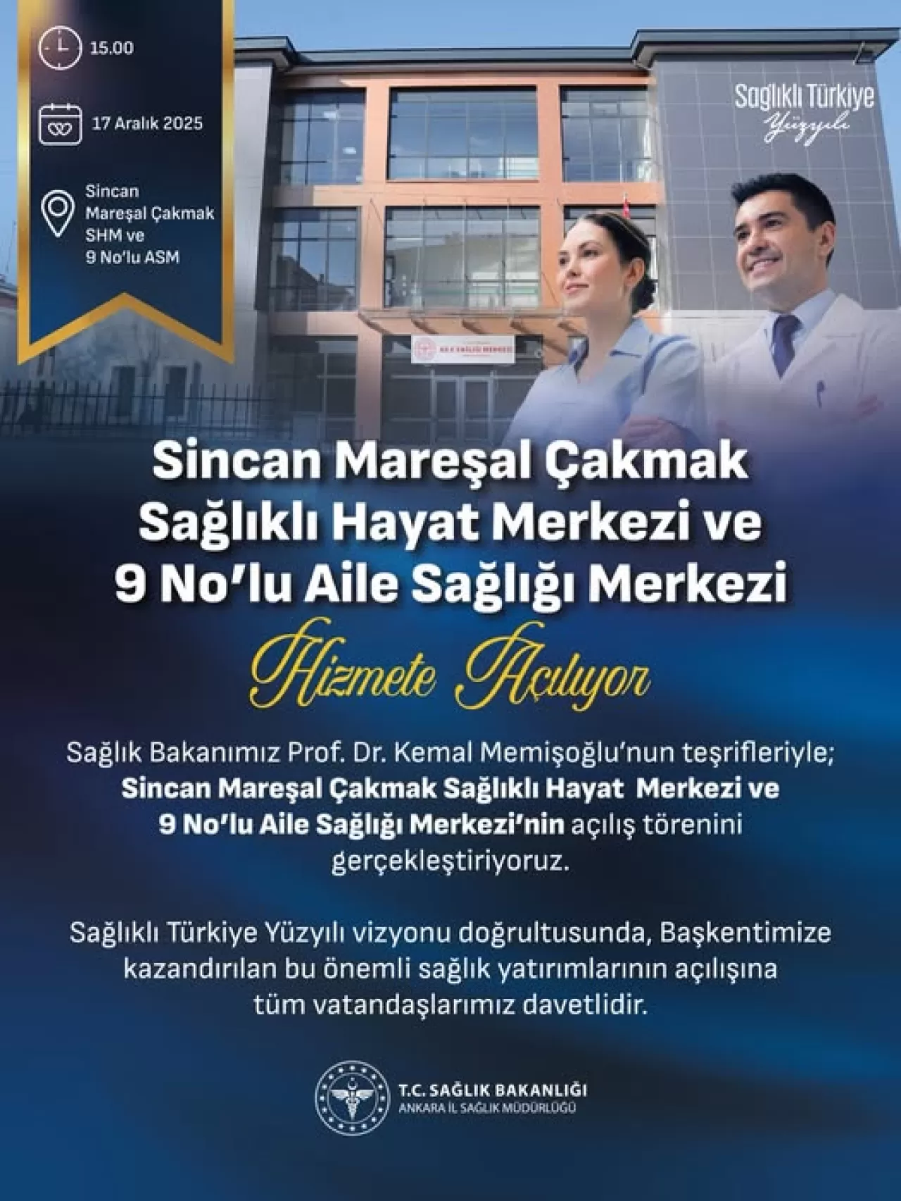 Ankara Sincan'a Yeni Sağlıklı Hayat Merkezi ve Aile Sağlığı Merkezi Açıldı