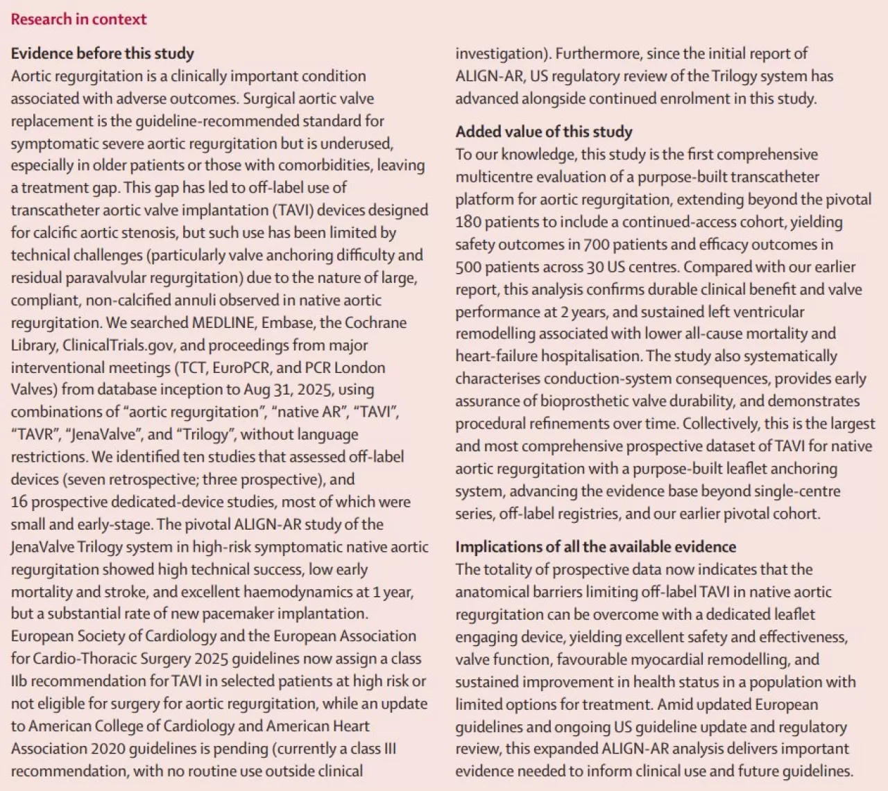 ALIGN AR Çalışması, Yeni Nesil Kapak Protezi ile Aort Yetmezliği Tedavisinde Umut Verdi