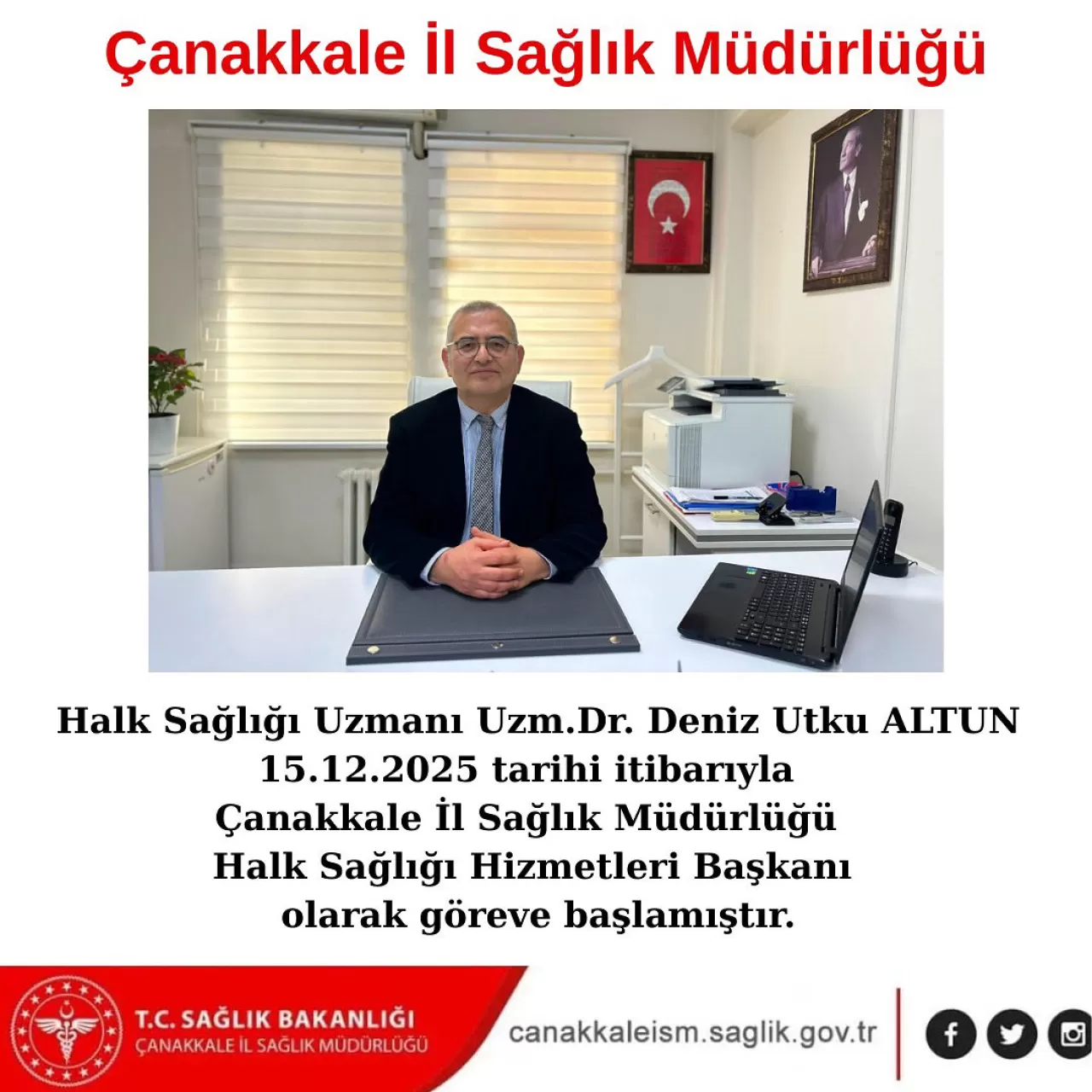 Çanakkale İl Sağlık Müdürlüğü'ne Yeni Halk Sağlığı Başkanı Atandı