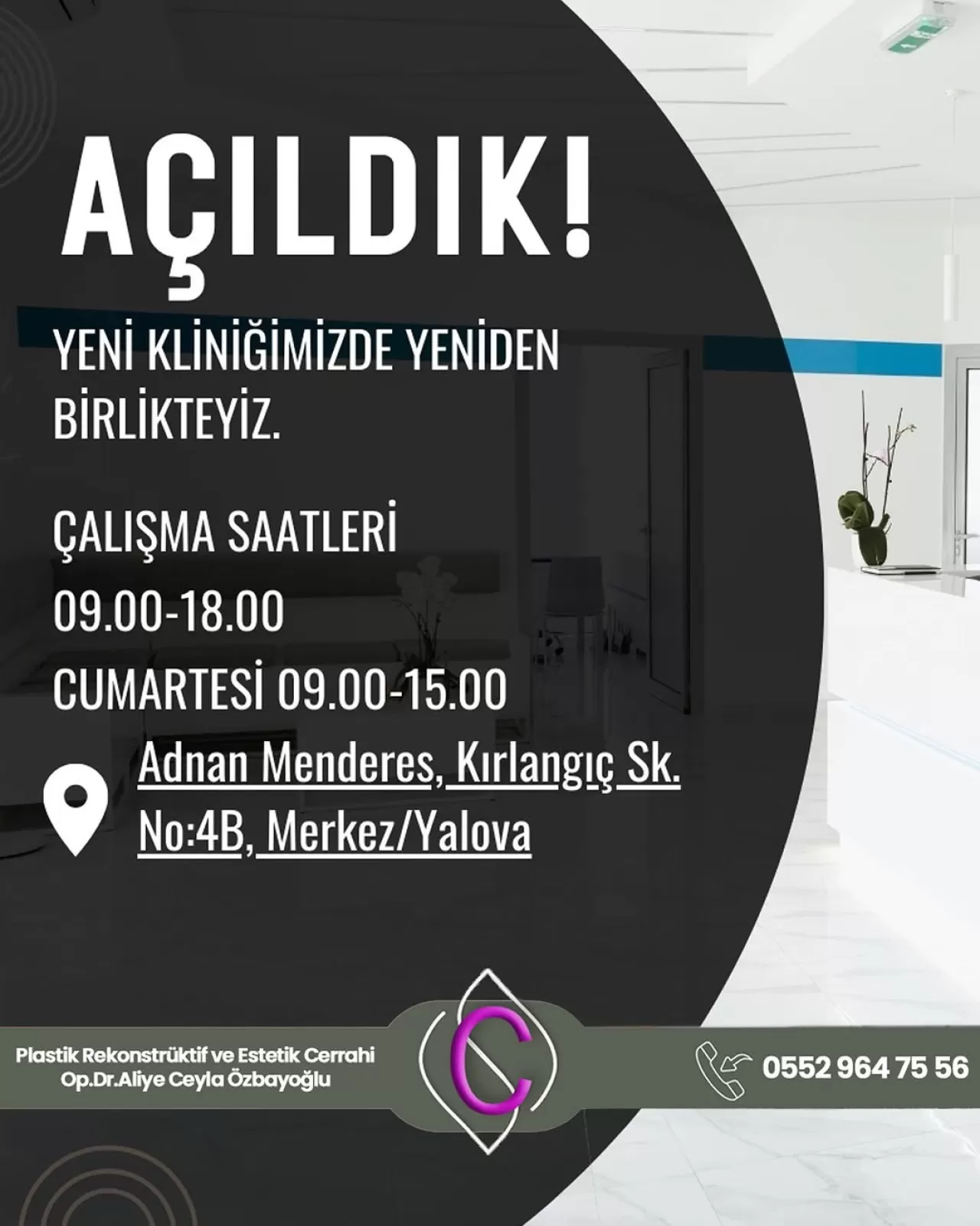 Dr. Ceyla Özbayoğlu Yalova'da Yeni Kliniğinde Hizmete Başladı