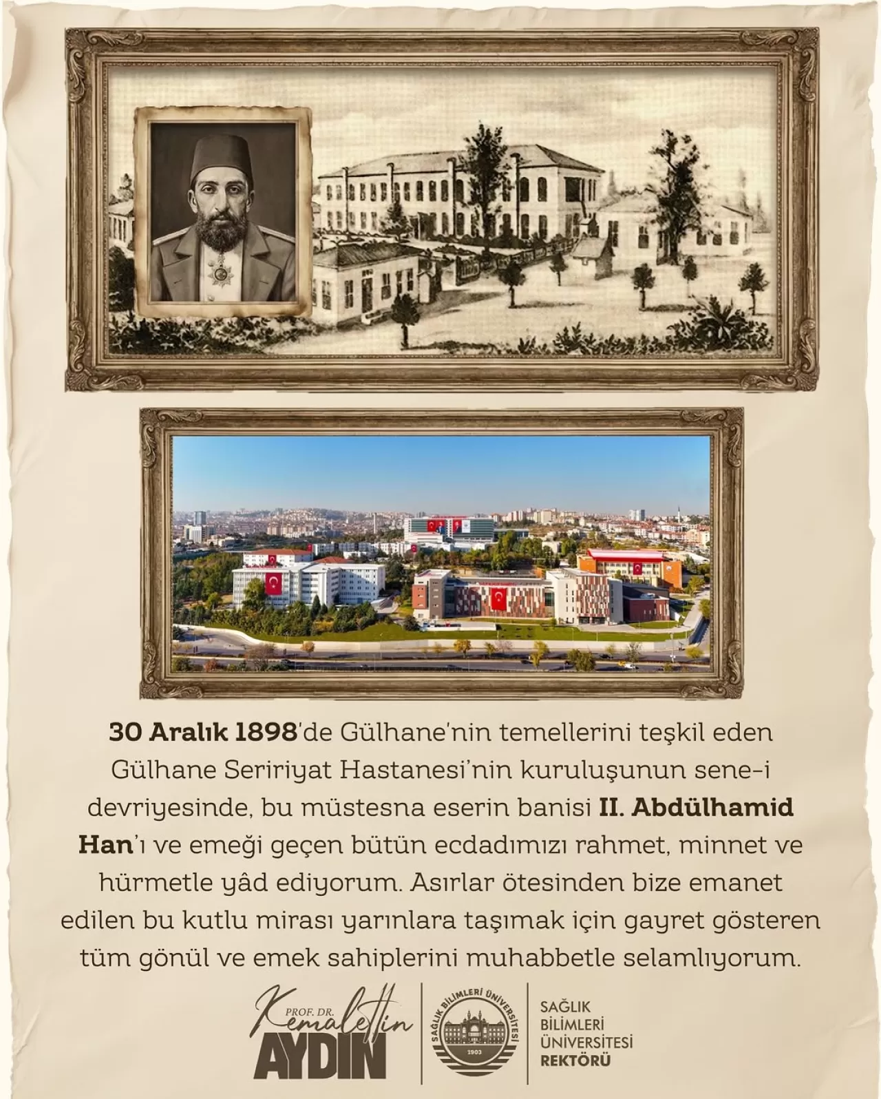 Sağlık Bilimleri Üniversitesi'nden Gülhane'nin Kuruluş Yıldönümü Mesajı