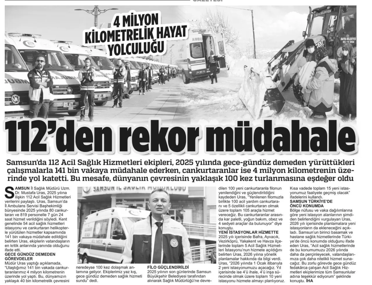 Samsun 112 Acil Sağlık Ekipleri 4 Milyon Kilometre Yol Kat Etti