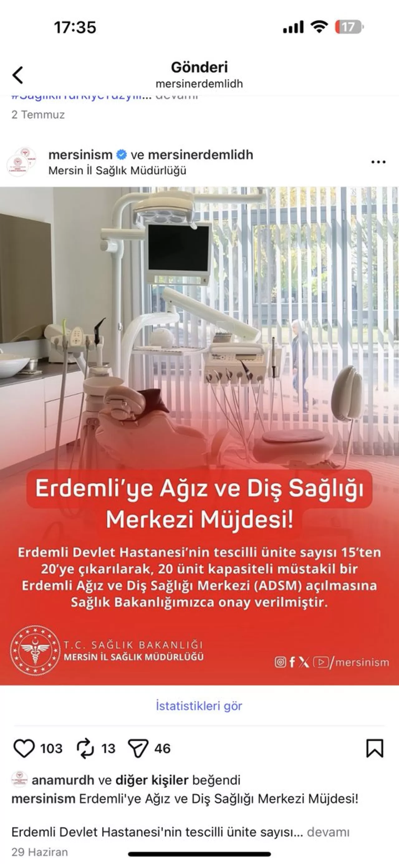 Mersin Erdemli'ye Yeni Ağız ve Diş Sağlığı Merkezi Müjdesi