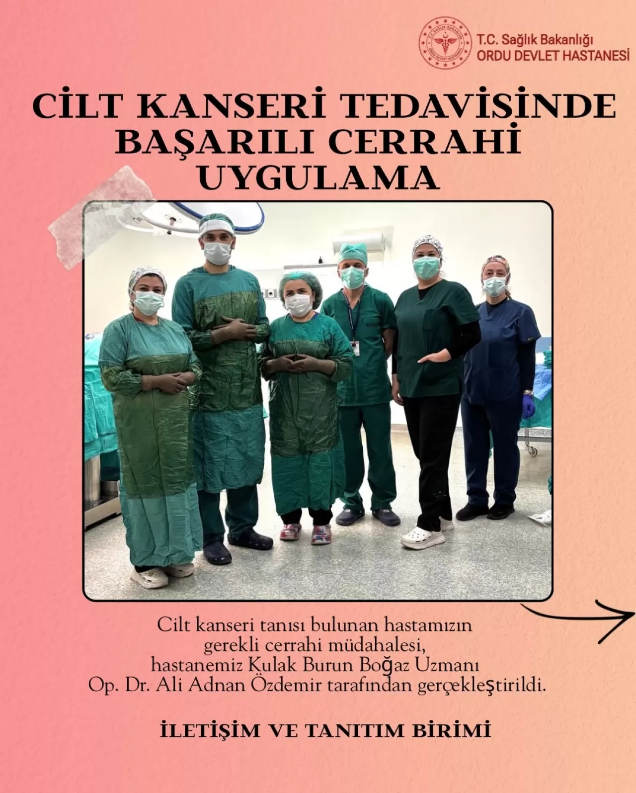 Ordu Devlet Hastanesi'nde Cilt Kanseri Cerrahisi Başarıyla Gerçekleştirildi