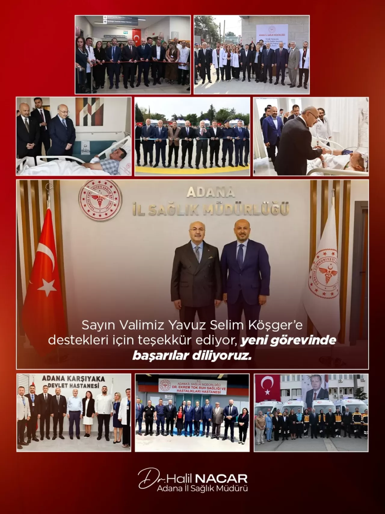 Adana İl Sağlık Müdürü Halil Nacar, Vali Köşger'e Teşekkür Etti