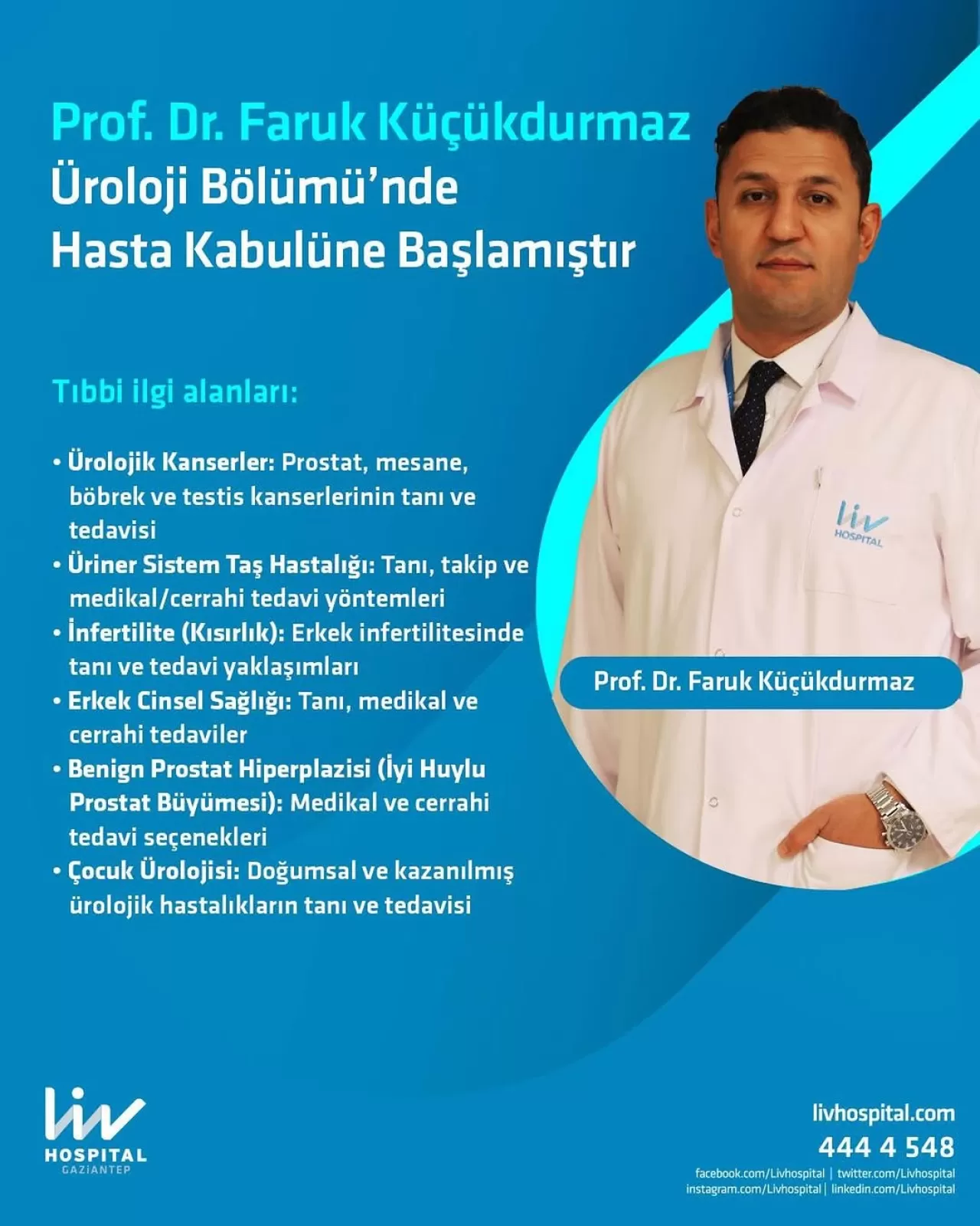 Prof. Dr. Faruk Küçükdurmaz, Liv Hospital Gaziantep'te Hasta Kabulüne Başladı