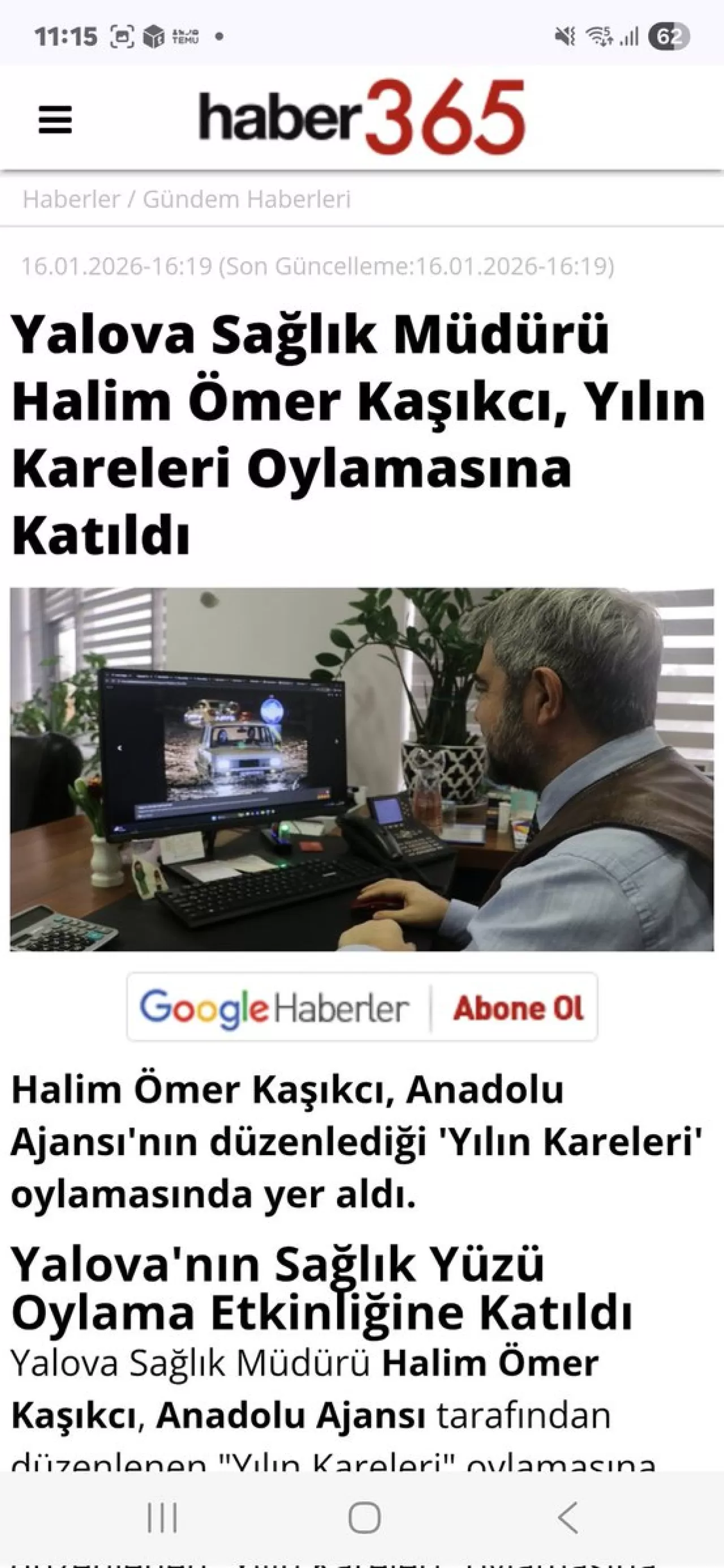 Yalova İl Sağlık Müdürü Kaşıkcı, Anadolu Ajansı'nın 