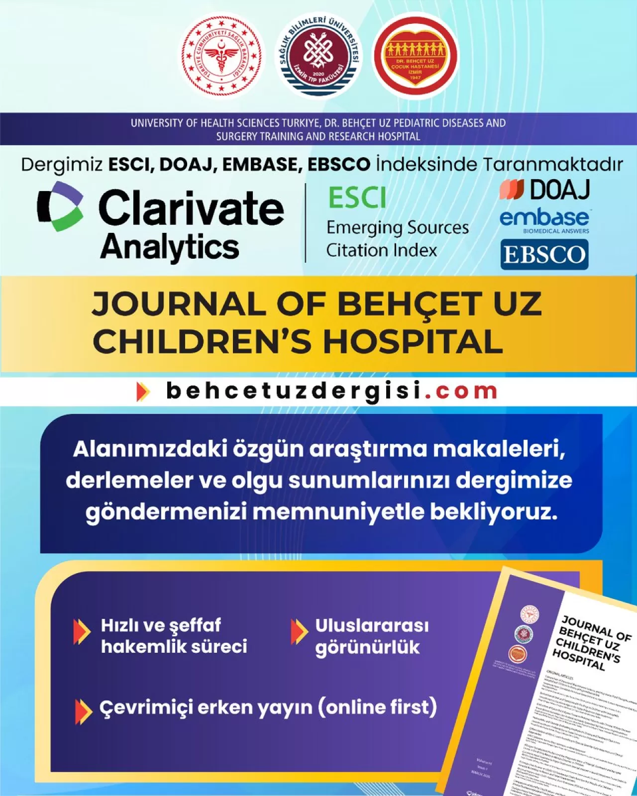 Behçet Uz Çocuk Hastanesi Dergisi, Uluslararası İndekslerde Yer Alıyor