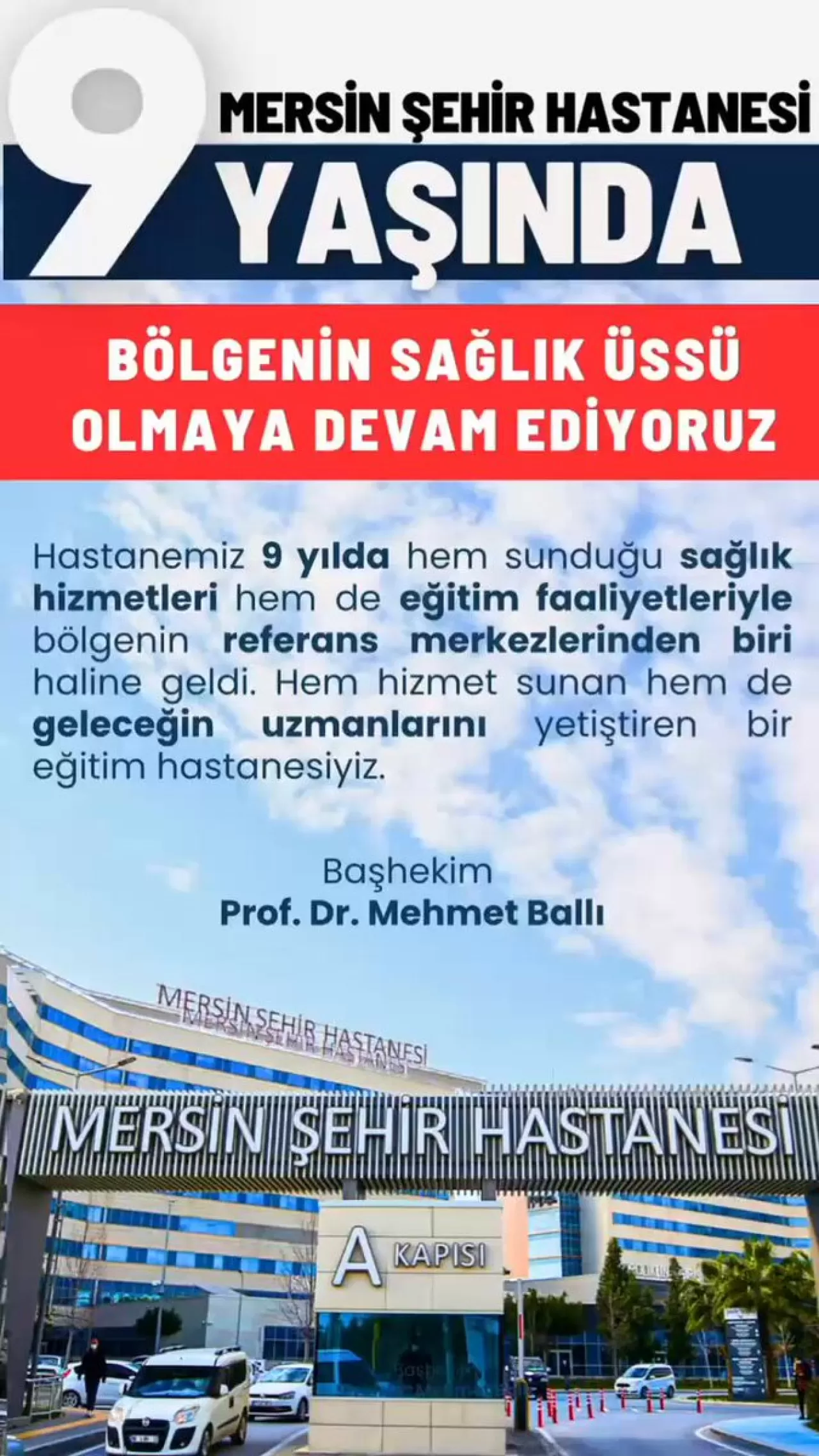 Mersin Şehir Hastanesi 9 Yıldır Kesintisiz Sağlık Hizmeti Sunuyor