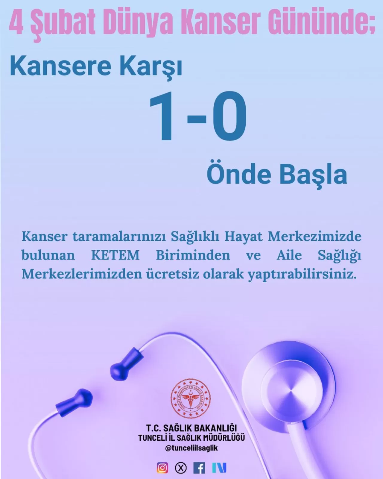 Tunceli'de Kanser Taramaları Ücretsiz Yapılıyor: İşte Yaş Gruplarına Göre Testler