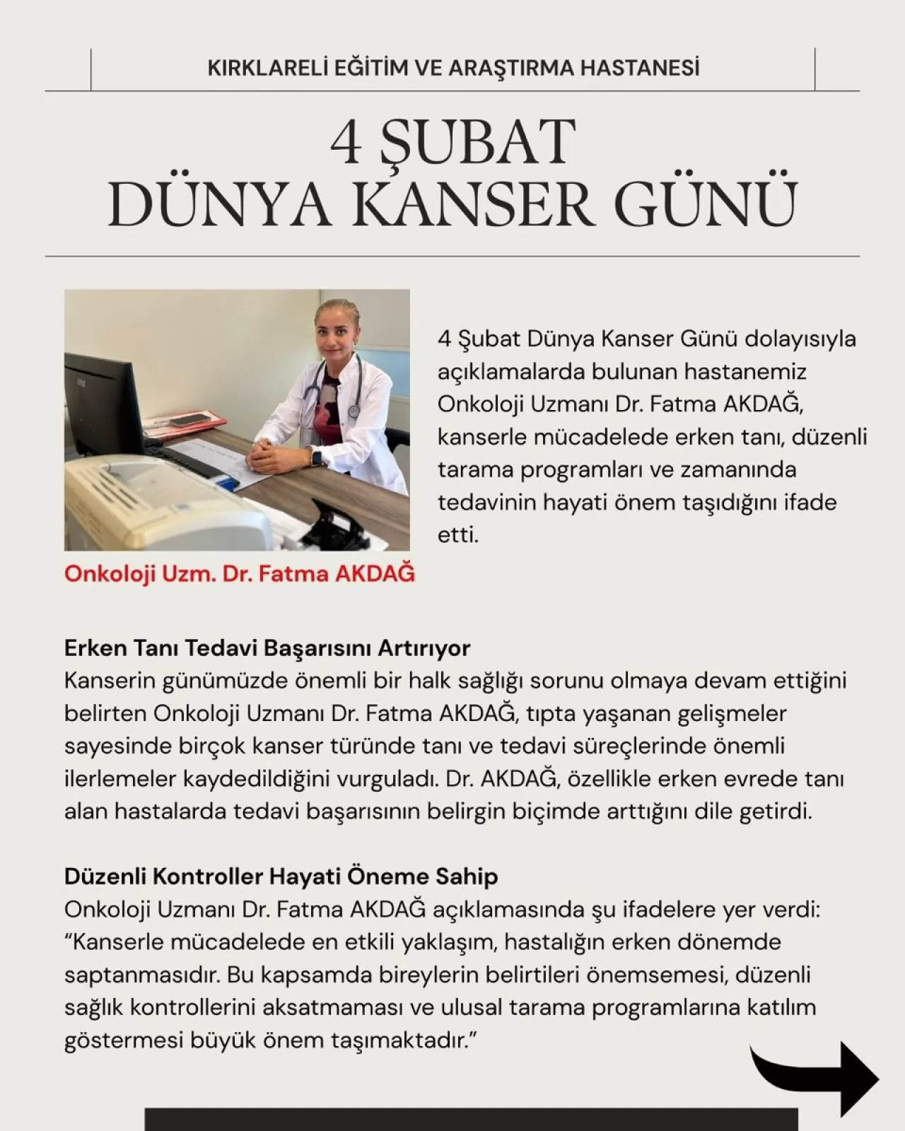 Kırklareli'nde 4 Şubat Dünya Kanser Günü'nde Farkındalık Vurgusu