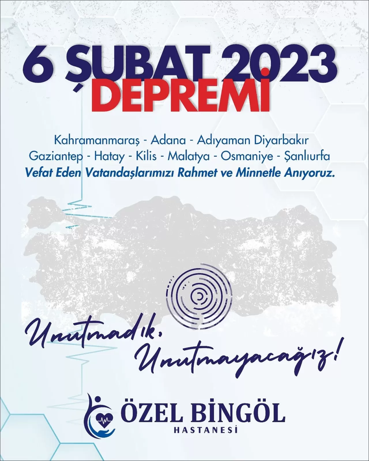 Bingöl Hastanesi'nden Deprem Anma Mesajı: Birlikte İyileşeceğiz
