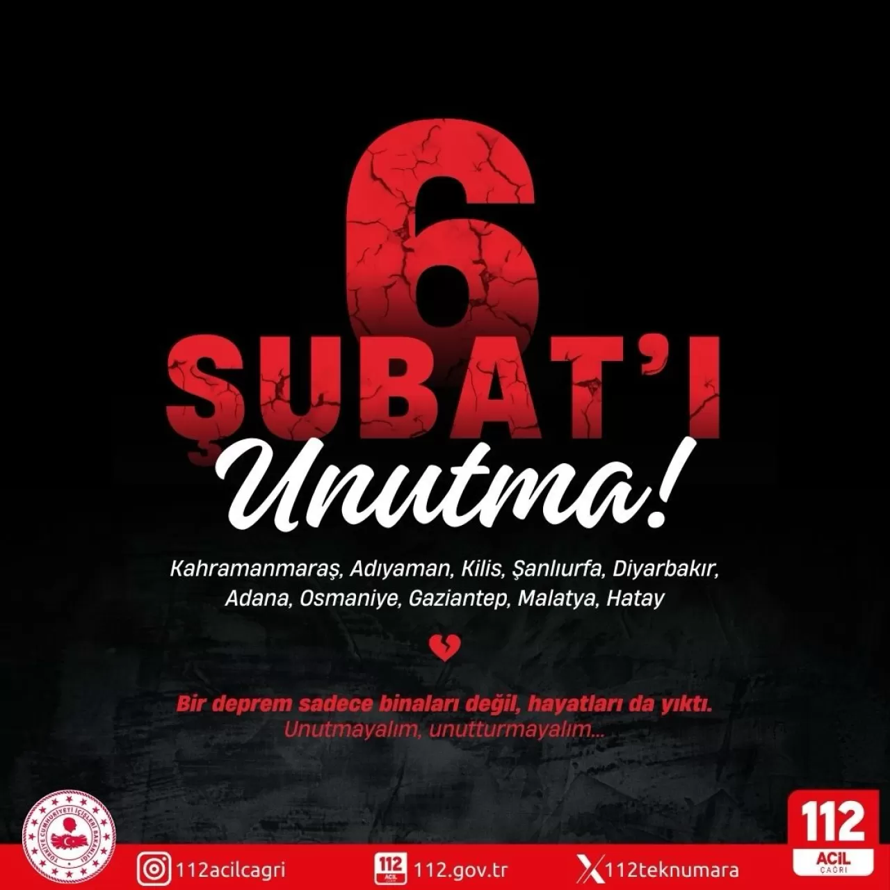 Erzincan 112 Acil Çağrı Merkezi'nden 6 Şubat Depremleri Anma Mesajı