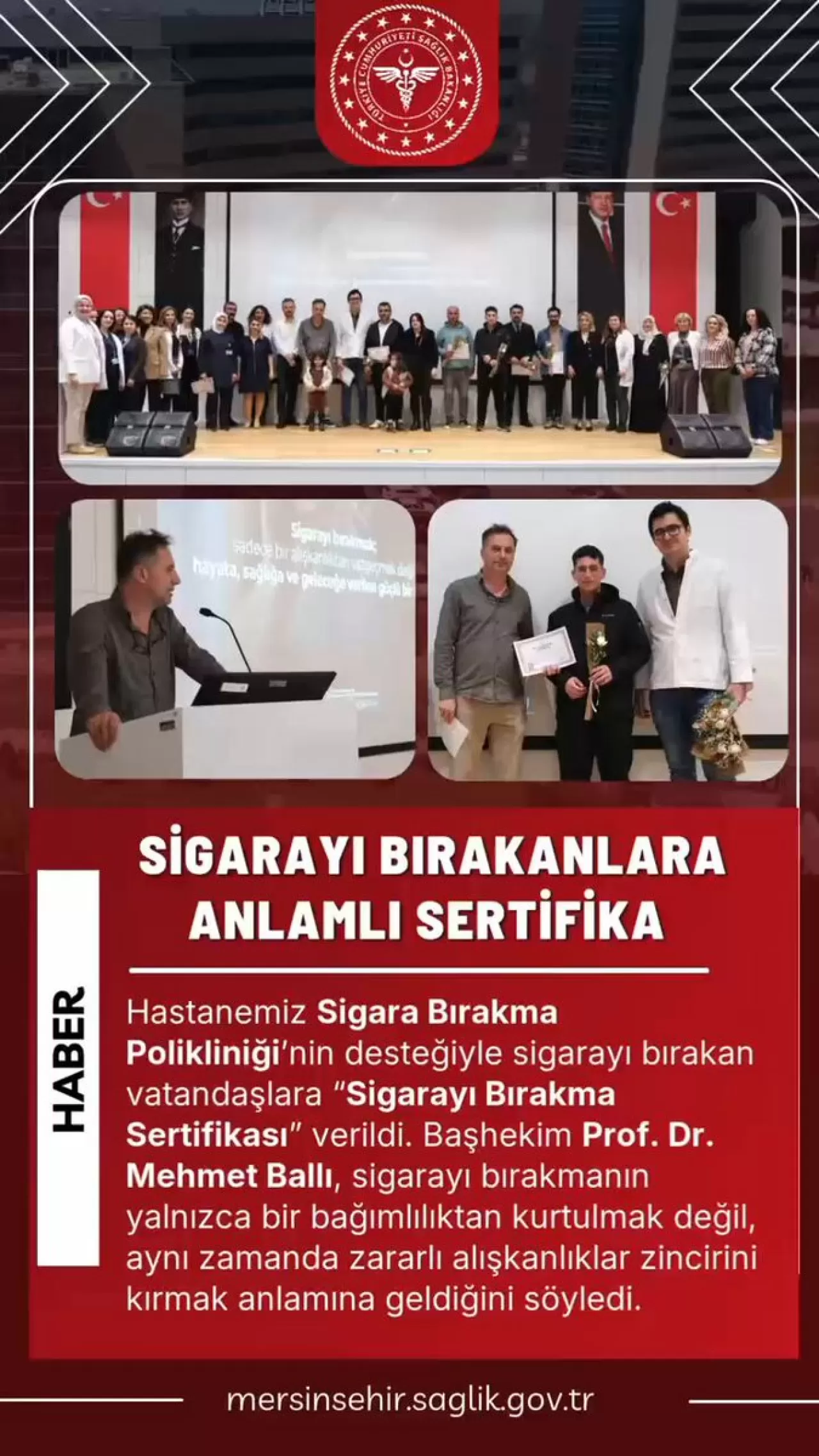 Mersin Şehir Hastanesi'nde Sigarayı Bırakanlara Sertifika