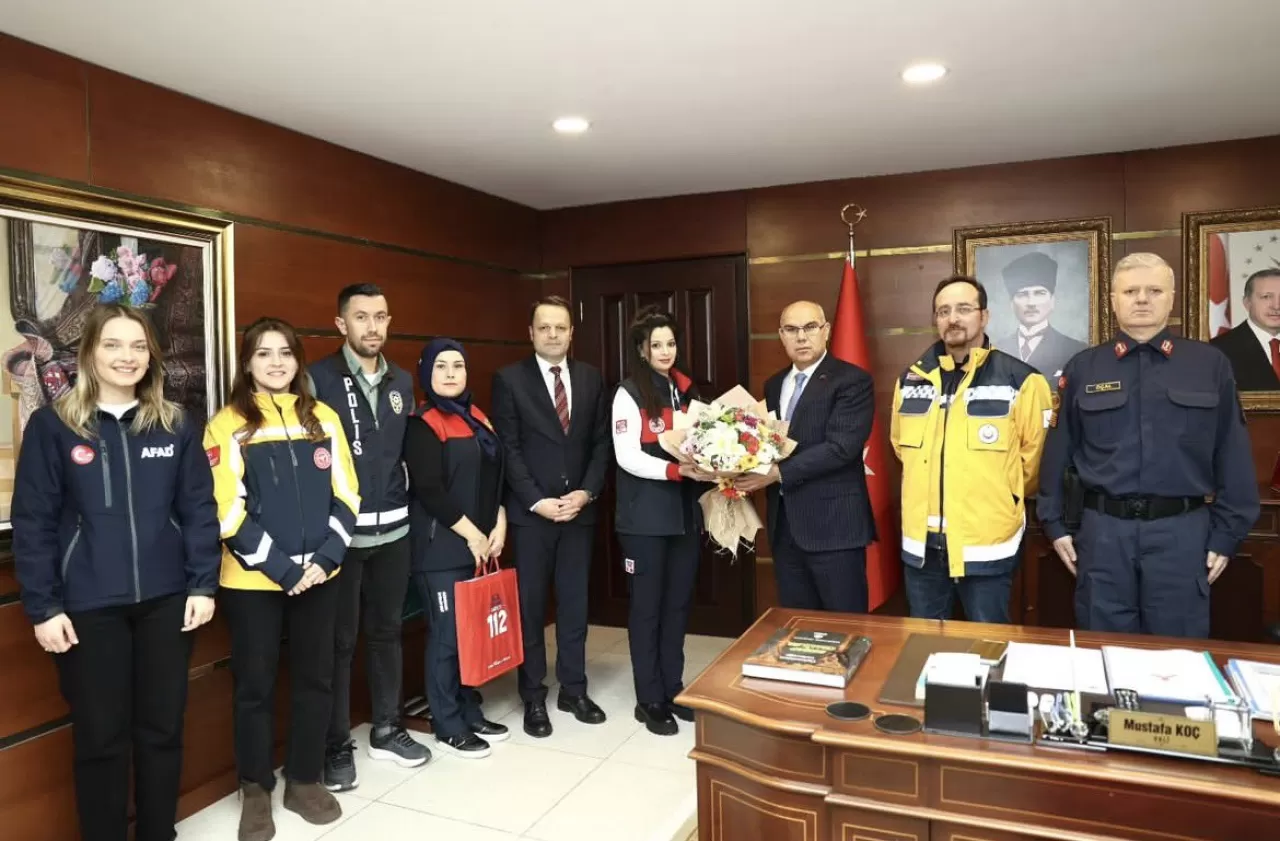 Giresun'da 112 Acil Çağrı Merkezi Personeli Vali Mustafa Koç'u Ziyaret Etti