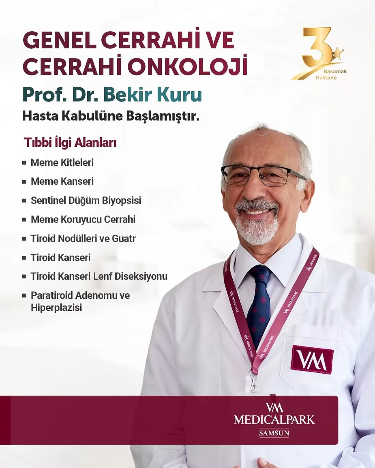 Prof. Dr. Bekir Kuru, VM Medical Park Samsun Hastanesi'nde Hasta Kabulüne Başladı