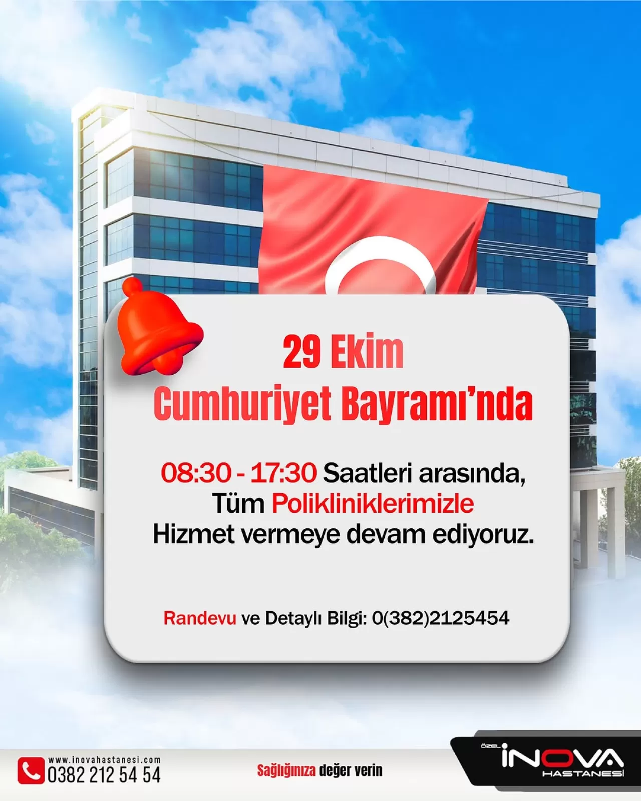 Aksaray İnova Hastanesi 29 Ekim Cumhuriyet Bayramı'nda Hizmet Verecek
