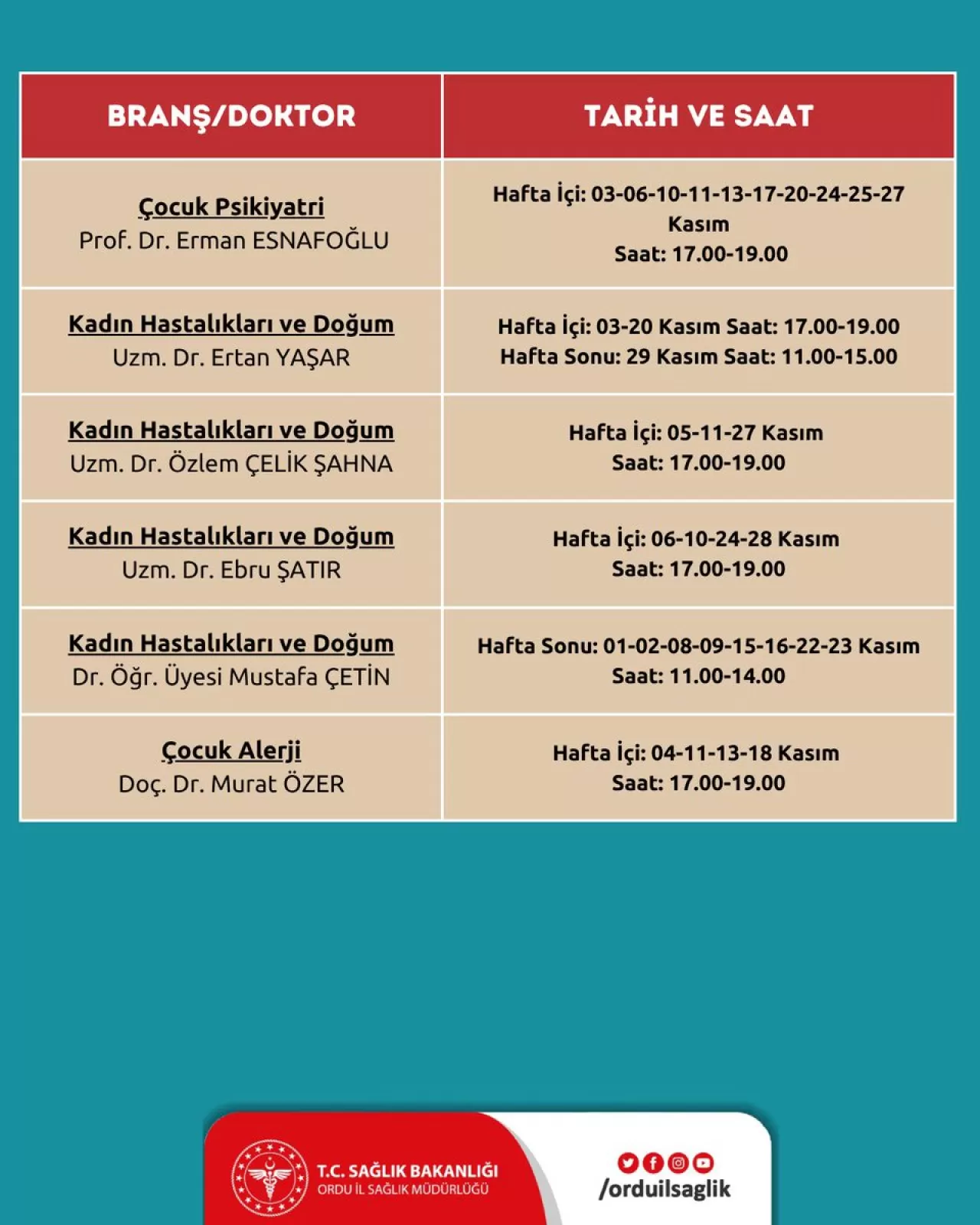 Ordu Üniversitesi Eğitim ve Araştırma Hastanesi Kasım Ayında Mesai Saatleri Dışında da Hizmet Veriyor