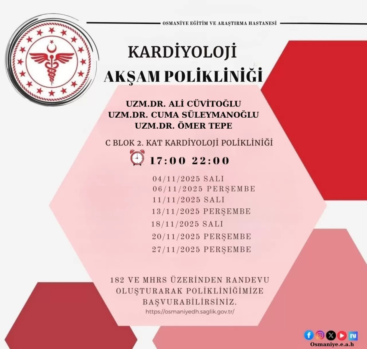 Osmaniye Devlet Hastanesi'nde Mesai Saatleri Dışında Poliklinik Hizmeti